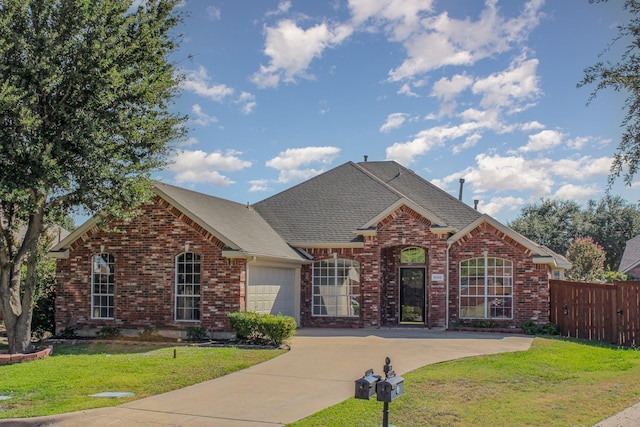 view of front property with a front lawn and a garage