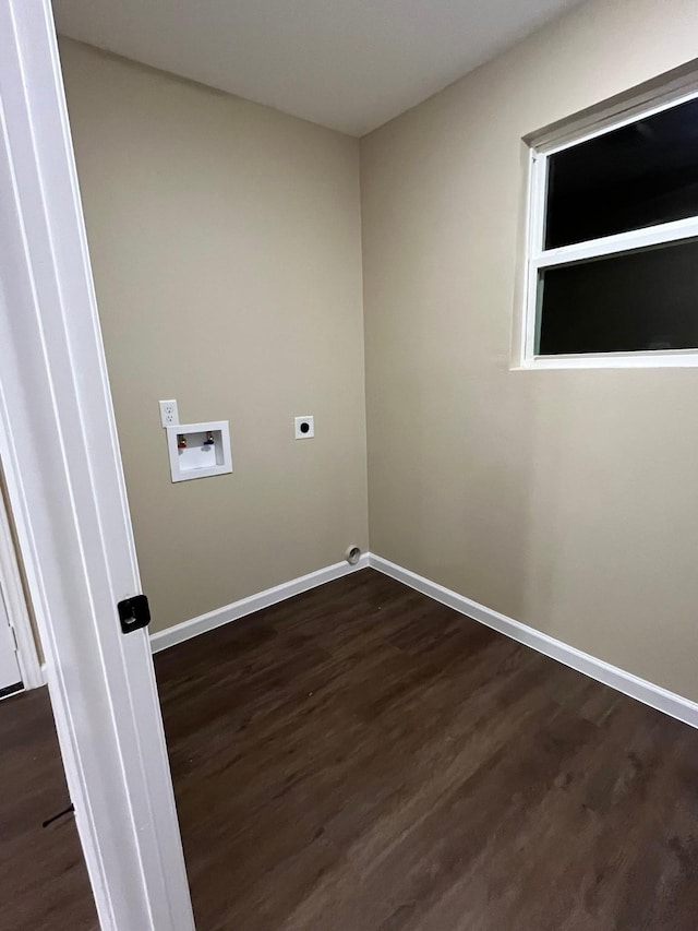 washroom with electric dryer hookup, dark wood-type flooring, and hookup for a washing machine