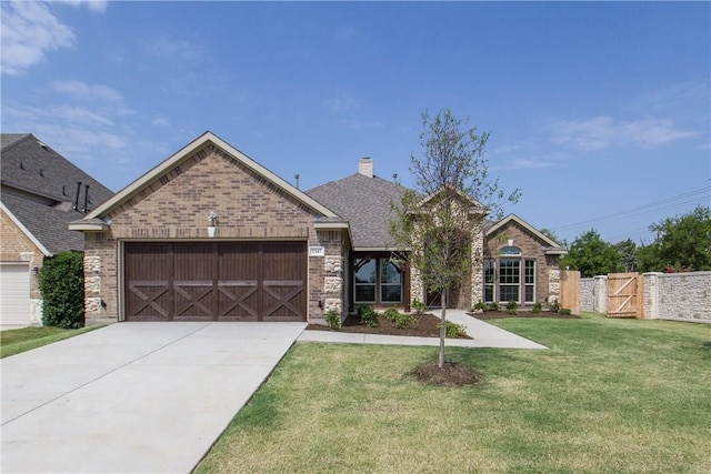 view of front facade with a garage and a front lawn