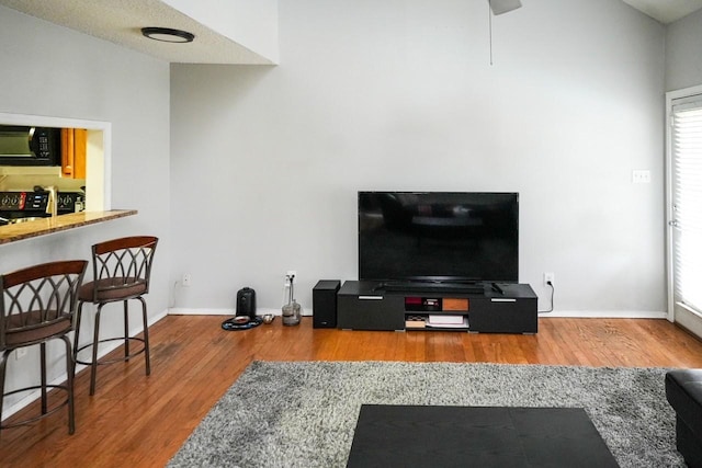 living room with hardwood / wood-style flooring