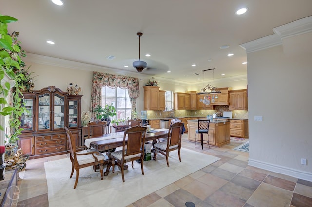 dining room with crown molding