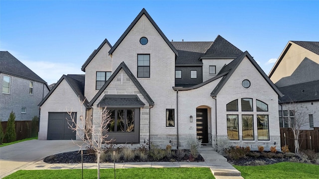 view of front facade featuring a garage and a front lawn