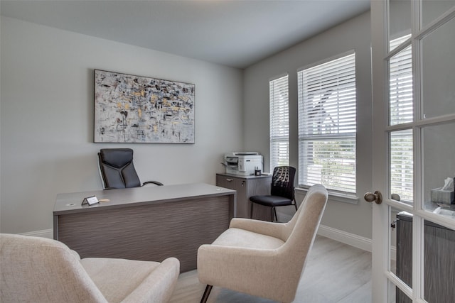 office with light hardwood / wood-style floors