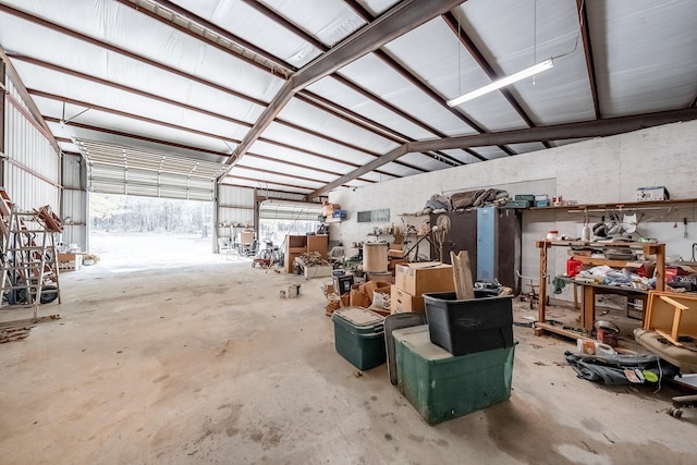 garage featuring a workshop area