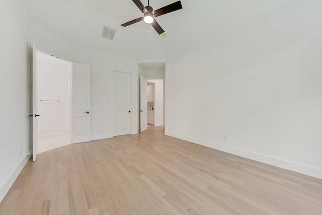 unfurnished bedroom featuring light hardwood / wood-style flooring and ceiling fan