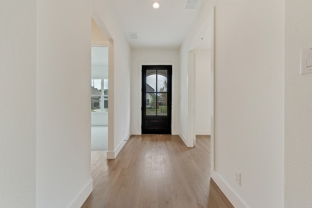 interior space with light hardwood / wood-style flooring