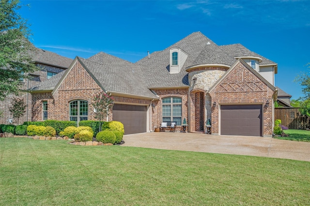 view of front facade with a front yard and a garage