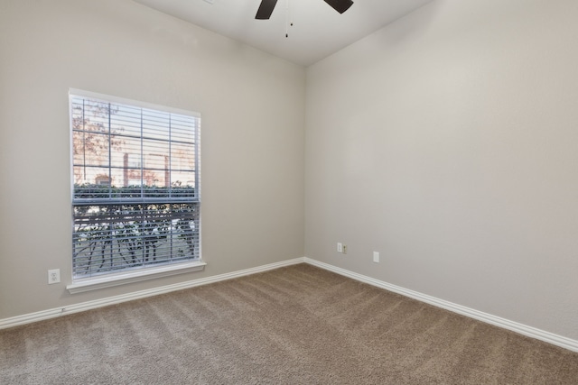 unfurnished room featuring carpet and ceiling fan