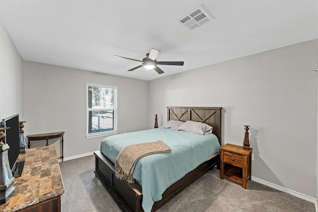 bedroom with carpet flooring and ceiling fan