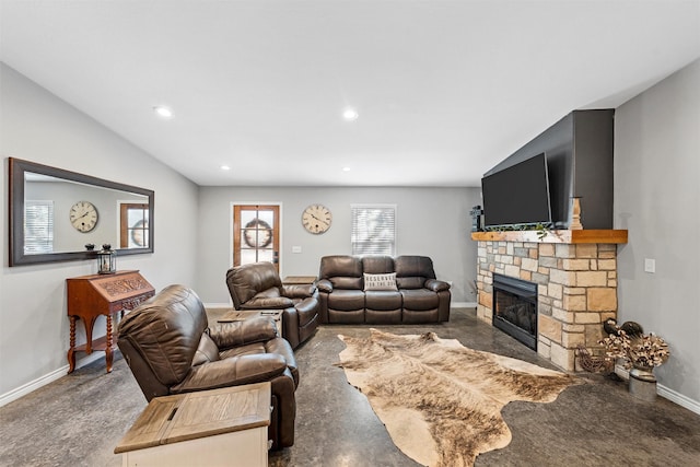 living room with a fireplace