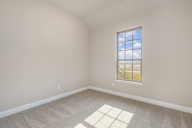 spare room with carpet and vaulted ceiling