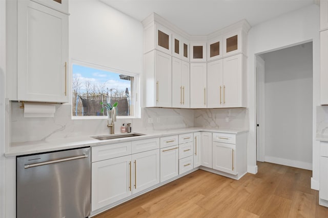 kitchen with sink, white cabinets, and stainless steel dishwasher