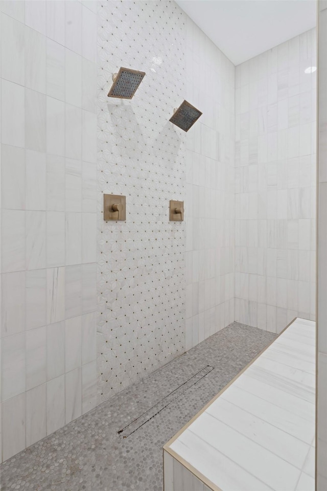 bathroom with a tile shower