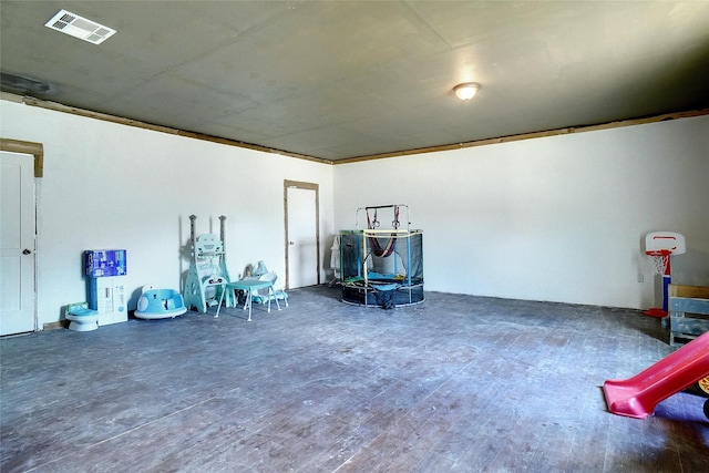 garage with a trampoline