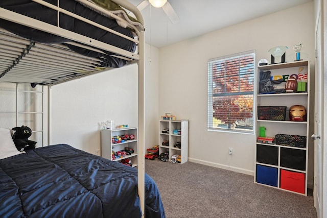 bedroom with carpet floors and ceiling fan