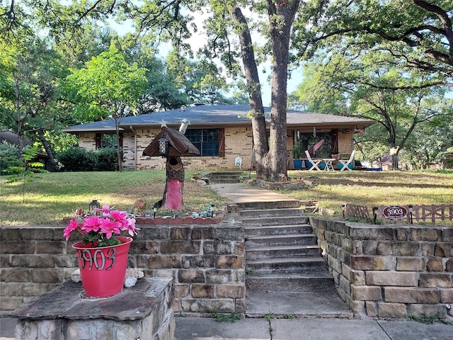 ranch-style house featuring a front yard