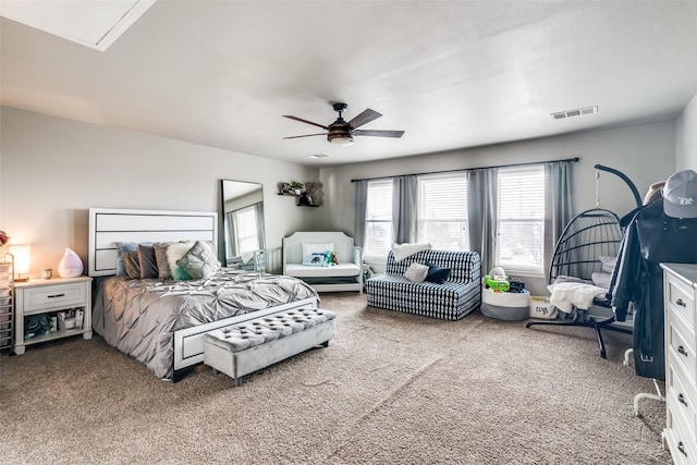 bedroom featuring carpet flooring and ceiling fan