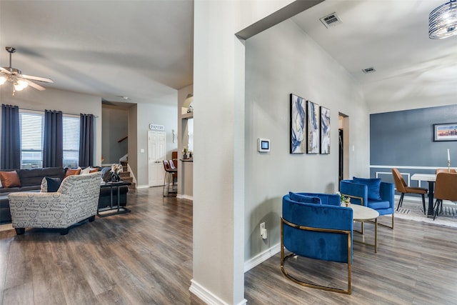 interior space with hardwood / wood-style flooring and ceiling fan