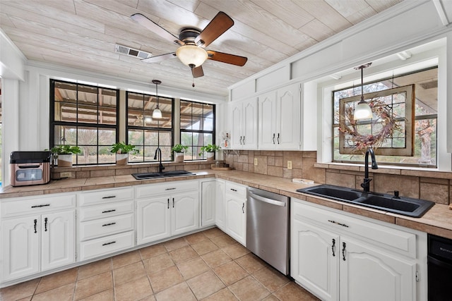 kitchen with white cabinetry, dishwasher, and sink