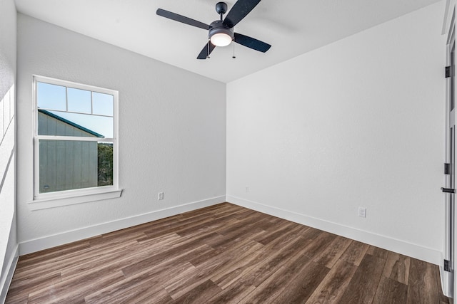 unfurnished room with hardwood / wood-style flooring and ceiling fan