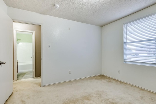 unfurnished room featuring light colored carpet and a textured ceiling