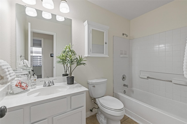 full bathroom with vanity, tile patterned flooring, washtub / shower combination, and toilet