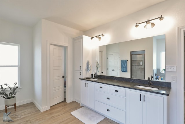 bathroom featuring wood-type flooring and vanity