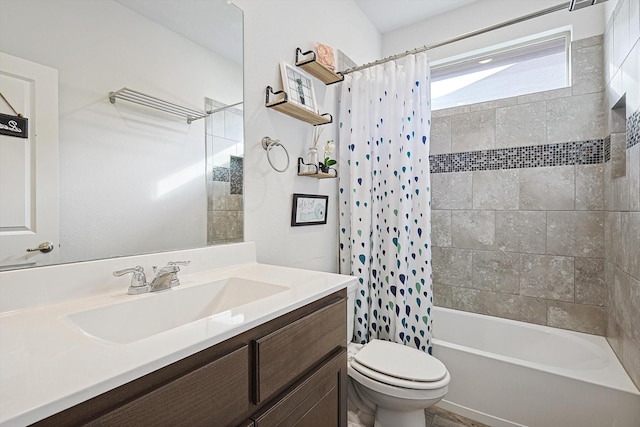 full bathroom featuring vanity, toilet, and shower / bath combo with shower curtain