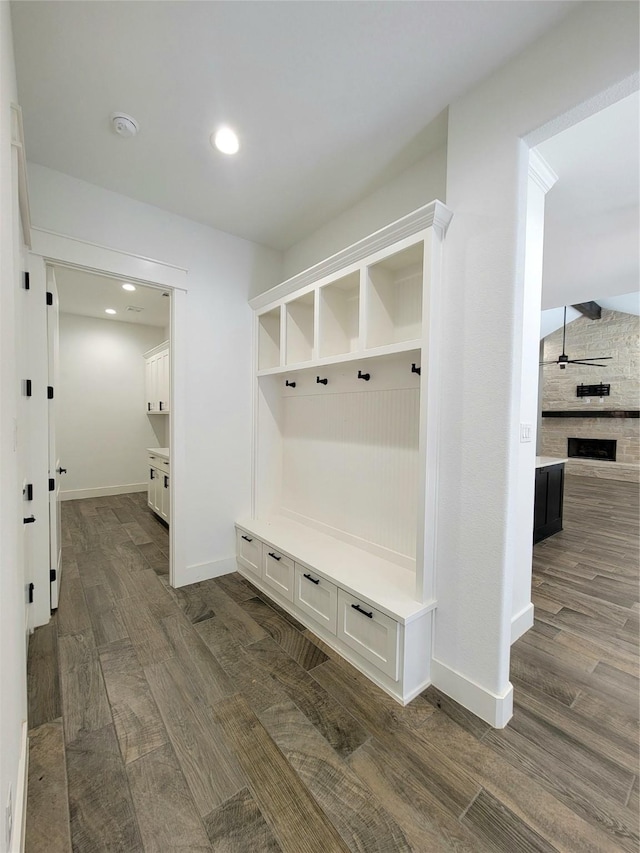 mudroom featuring dark hardwood / wood-style flooring