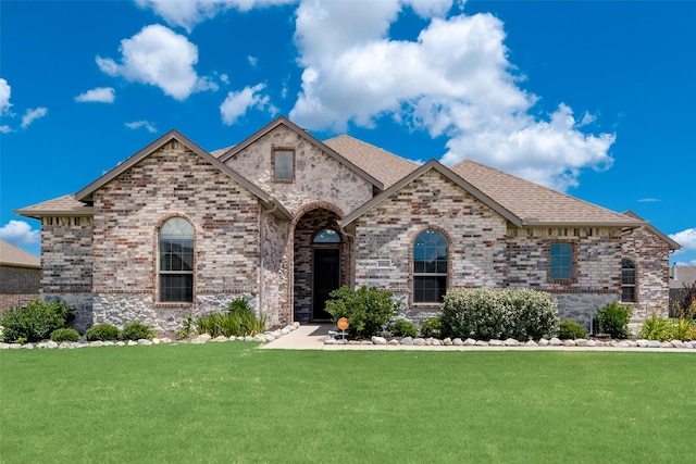 french provincial home with a front yard