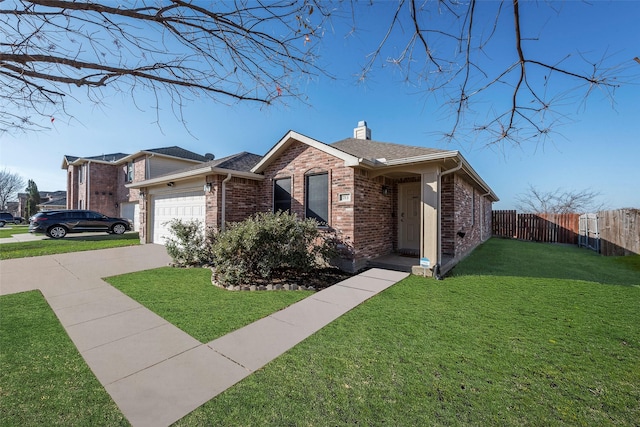 single story home with a front lawn and a garage