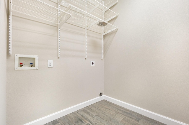 laundry room with washer hookup, hookup for an electric dryer, and wood-type flooring