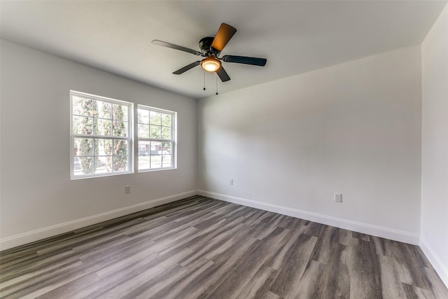 unfurnished room with hardwood / wood-style floors and ceiling fan