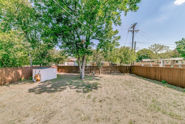 view of yard with a storage unit