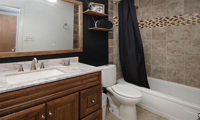 full bathroom featuring tile patterned floors, vanity, toilet, and shower / bath combo