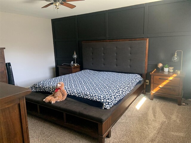 bedroom with carpet flooring and ceiling fan