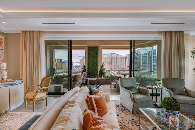 living room featuring tile patterned floors and plenty of natural light