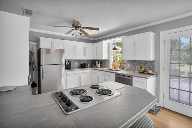 kitchen with white cabinetry, a wealth of natural light, and appliances with stainless steel finishes