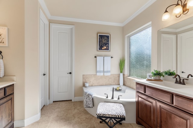 10014 Edgeway Cir, Rowlett, TX 75089 - full bath with vanity, a bath, crown molding, baseboards, and tile patterned flooring
