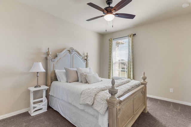 10014 Edgeway Cir, Rowlett, TX 75089 - bedroom with dark carpet, baseboards, and ceiling fan