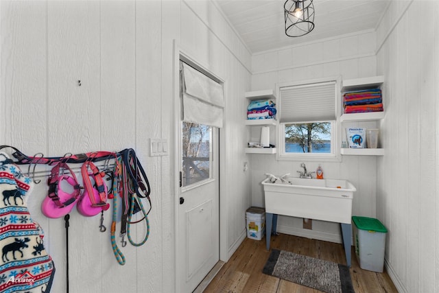 bathroom with hardwood / wood-style floors and a wealth of natural light