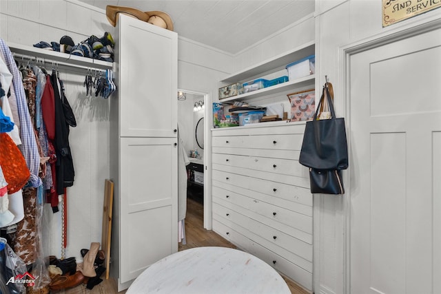 walk in closet featuring wood-type flooring