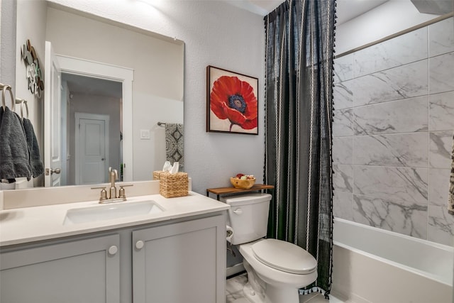 full bathroom featuring vanity, toilet, and shower / bath combo with shower curtain