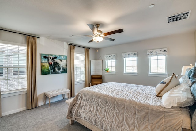 bedroom featuring carpet floors and ceiling fan