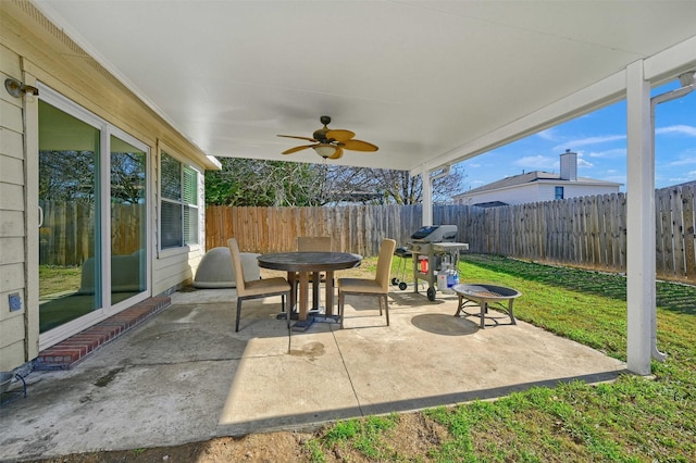 view of patio / terrace featuring ceiling fan