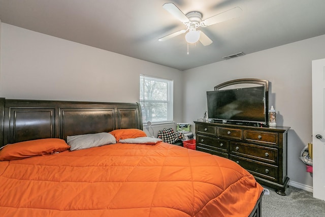 bedroom featuring carpet and ceiling fan