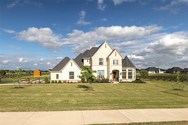 french country home featuring a front yard