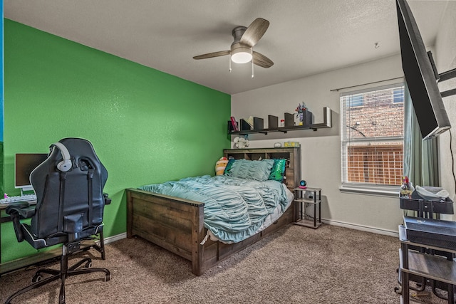 bedroom featuring carpet floors and ceiling fan