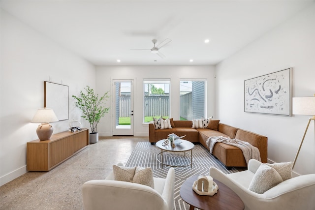 living room featuring ceiling fan