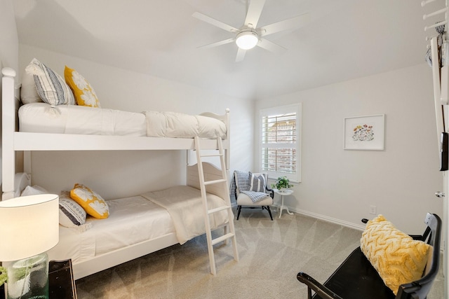 bedroom featuring ceiling fan and carpet floors